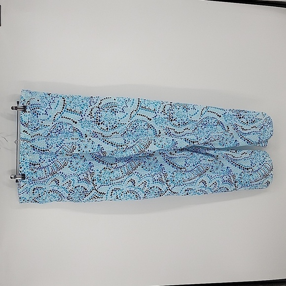 Talbots Womens Vibrant Blue Print Pants 100% Cotton With Adjustable Strap Sz M - Picture 6 of 10